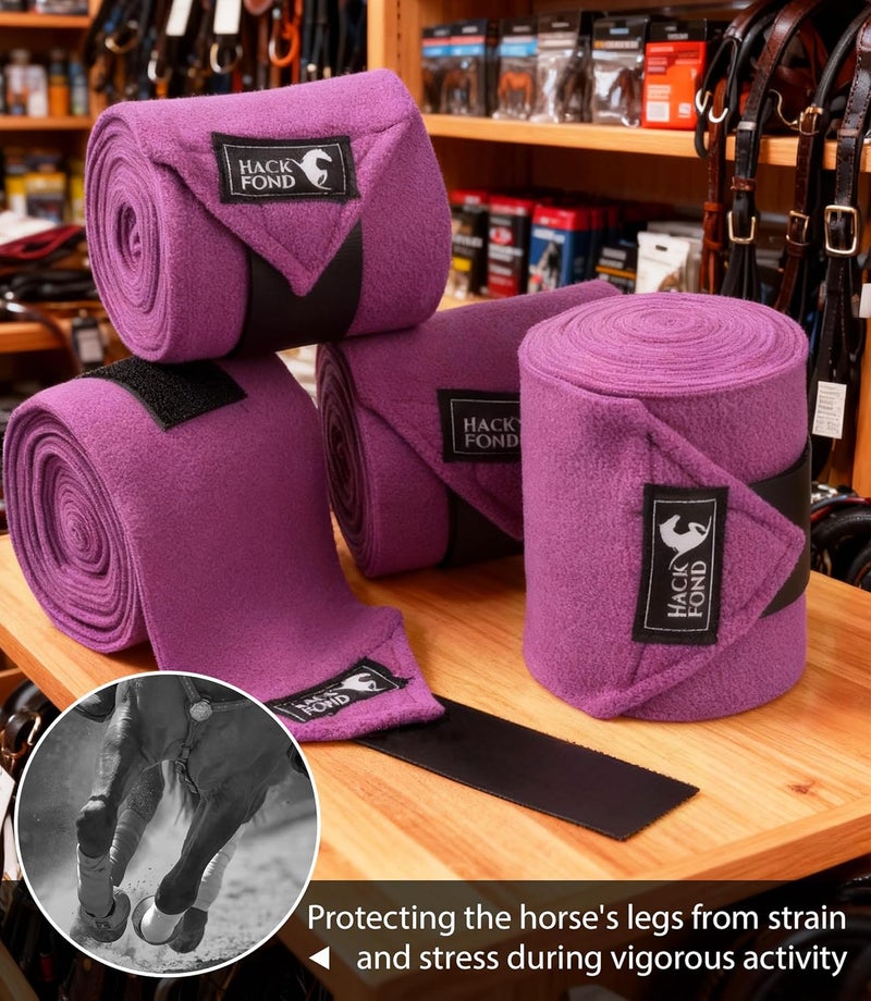 HackFond Fleece Horse Polo Leg Wraps Set of 4, 10' Horse Leg Bandages Stable Supplies Equestrian Boots Violet - Image 2
